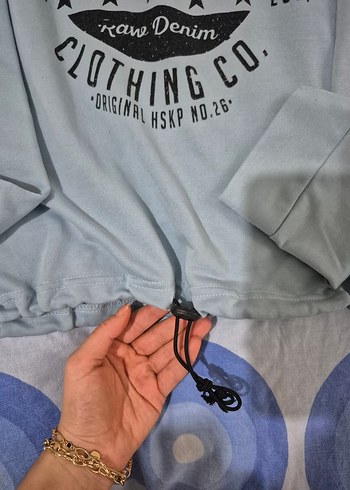 Gri Kapüşonlu Kadın Sweatshirt Ruffle Detaylı - Görsel 2