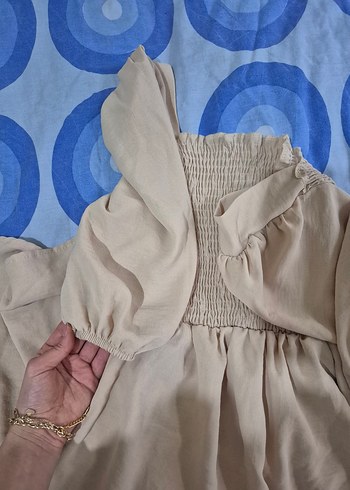 Bej Bohem Uzun Keten Elbise - Görsel 2