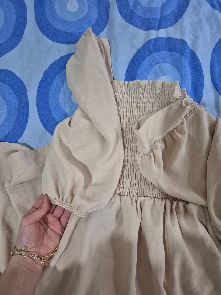 Bej Bohem Uzun Keten Elbise - Görsel 2