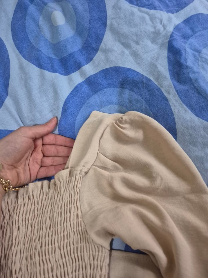 Bej Bohem Uzun Keten Elbise - Görsel 3