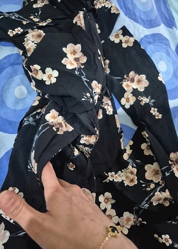 Siyah Çiçekli Uzun Bohem Tulum - Görsel 5