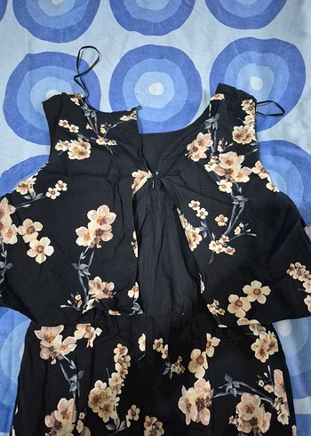 Siyah Çiçekli Uzun Bohem Tulum - Görsel 3