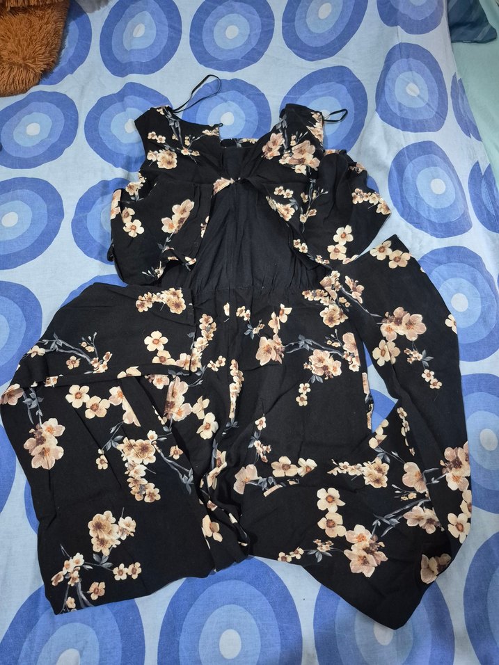 Siyah Çiçekli Uzun Bohem Tulum - Görsel 4