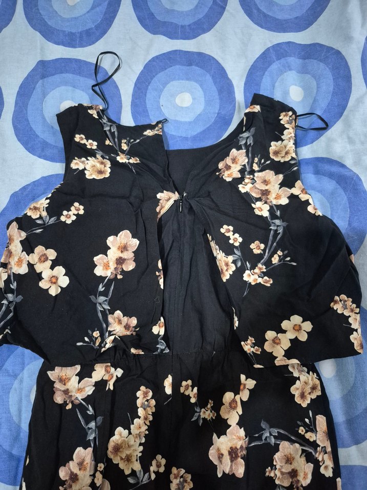 Siyah Çiçekli Uzun Bohem Tulum - Görsel 3