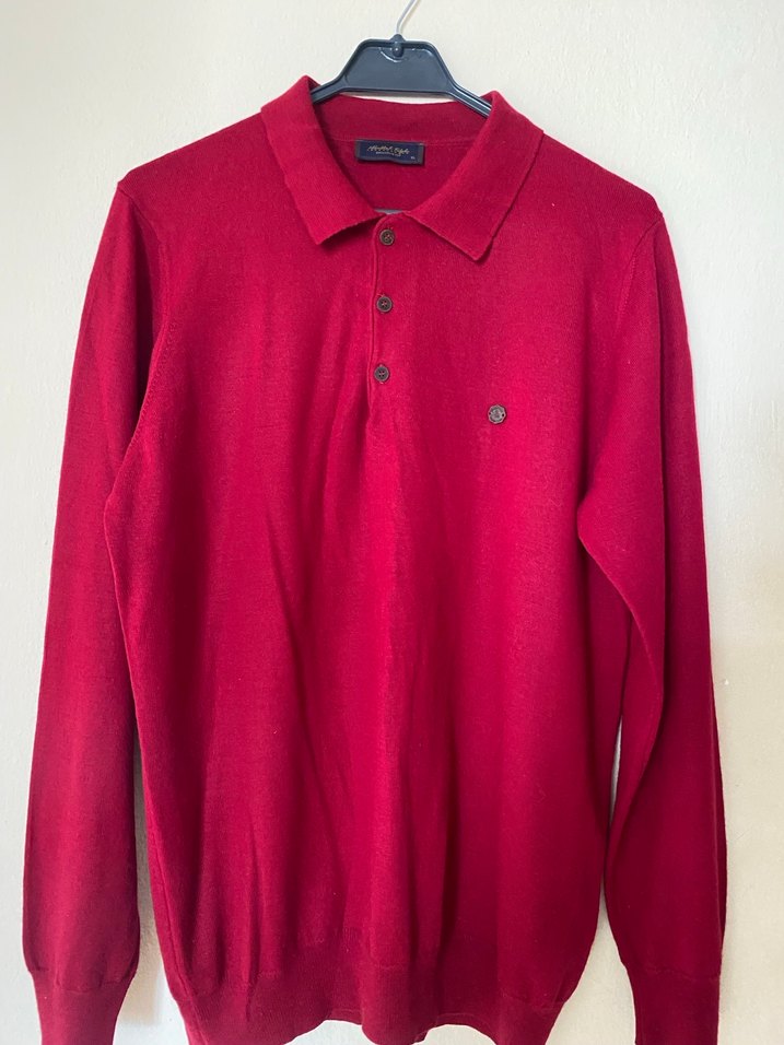 Bordo Düğmeli Yün kazak - Görsel 3