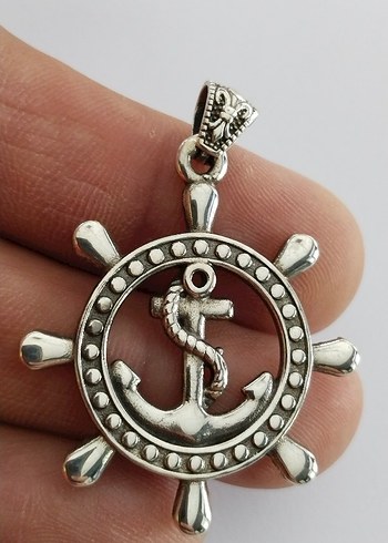 Unisex Gümüş Renkli Çapa ve Dümen Kolye Ucu - Görsel 4