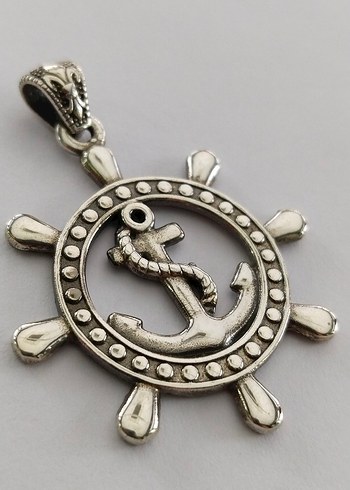 Unisex Gümüş Renkli Çapa ve Dümen Kolye Ucu - Görsel 9