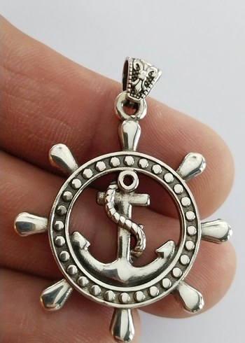 Unisex Gümüş Renkli Çapa ve Dümen Kolye Ucu - Görsel 10