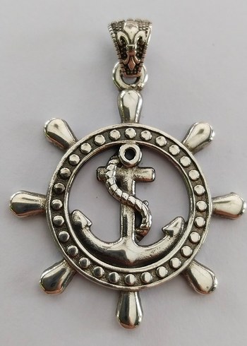 Unisex Gümüş Renkli Çapa ve Dümen Kolye Ucu - Görsel 7