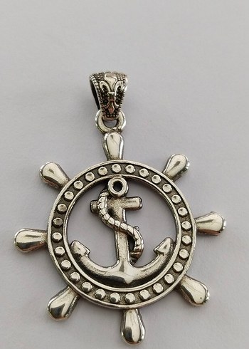 Unisex Gümüş Renkli Çapa ve Dümen Kolye Ucu - Görsel 3