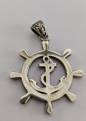 Unisex Gümüş Renkli Çapa ve Dümen Kolye Ucu - Görsel 5