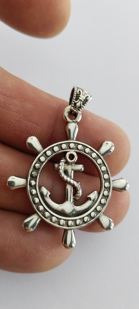 Unisex Gümüş Renkli Çapa ve Dümen Kolye Ucu - Görsel 4