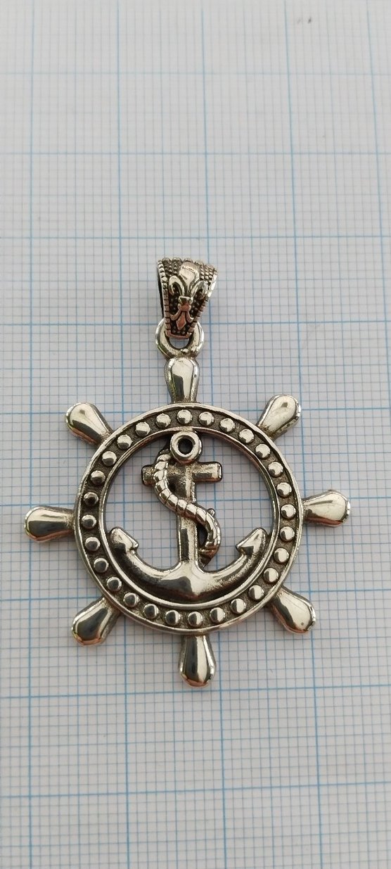 Unisex Gümüş Renkli Çapa ve Dümen Kolye Ucu - Görsel 2