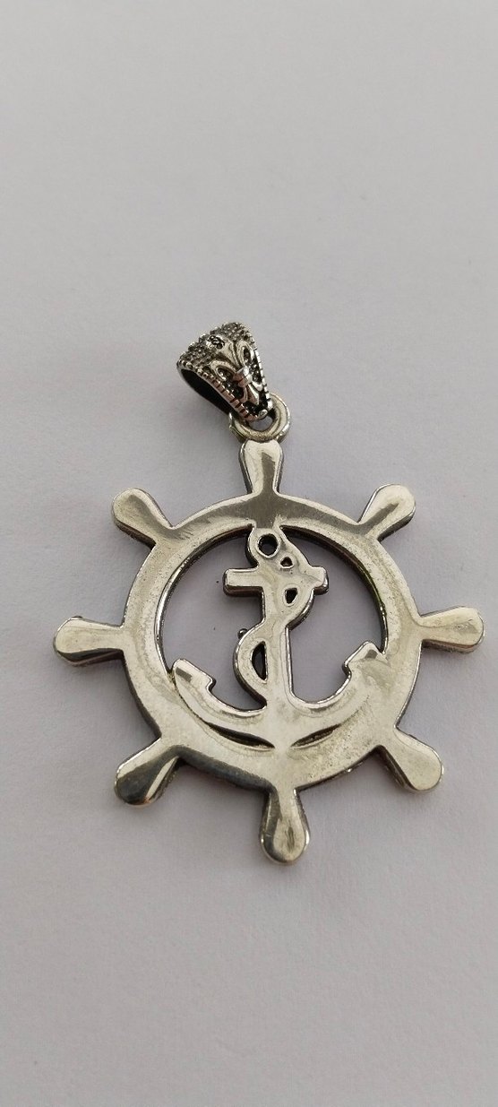 Unisex Gümüş Renkli Çapa ve Dümen Kolye Ucu - Görsel 5