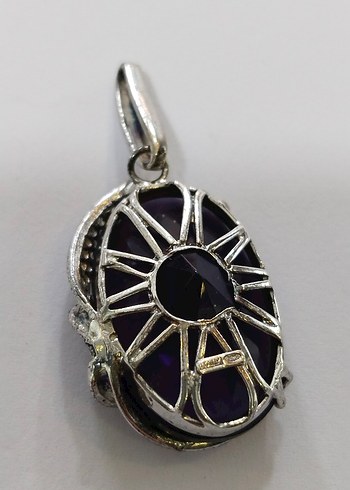 Mor Taşlı İşlemeli Gotik Kolye Ucu - Görsel 6