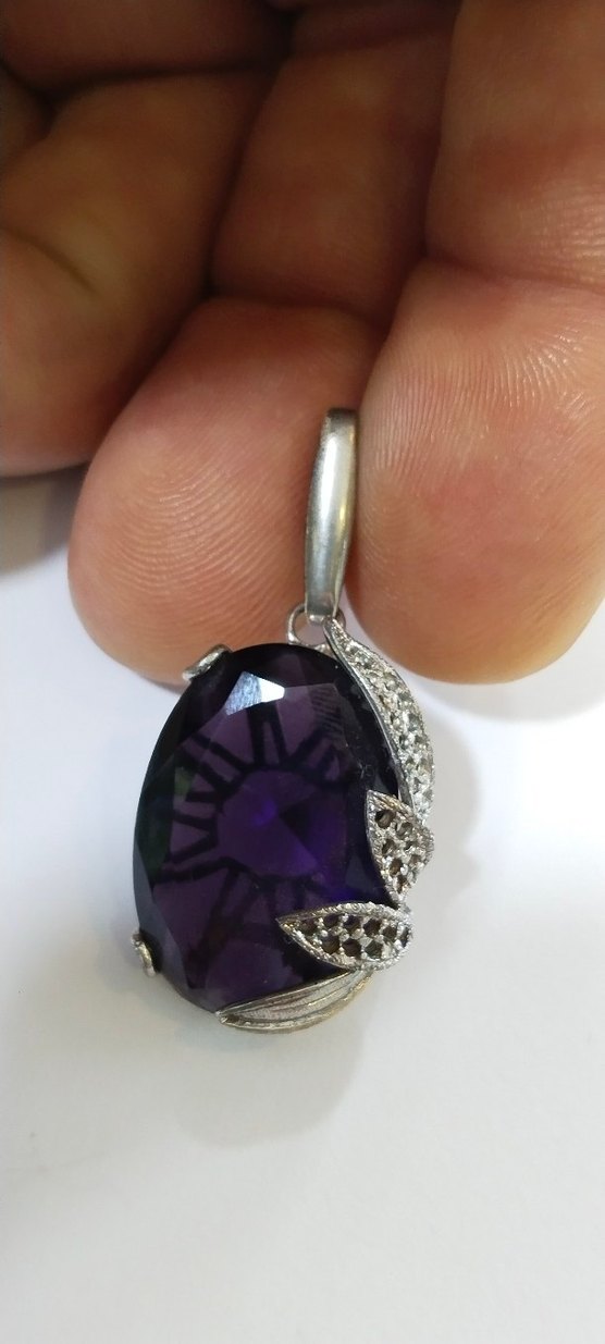 Mor Taşlı İşlemeli Gotik Kolye Ucu - Görsel 5