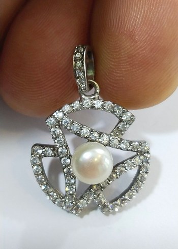 İnci ve Taş Detaylı Gri Çiçekli Kolye Ucu - Görsel 15