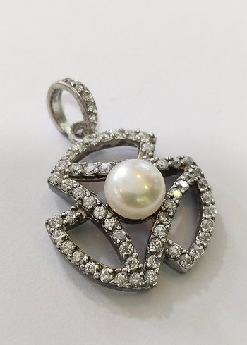 İnci ve Taş Detaylı Gri Çiçekli Kolye Ucu - Görsel 12