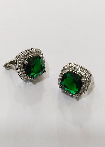 Yeşil Mini Kare Taşlı Küpe - Görsel 6