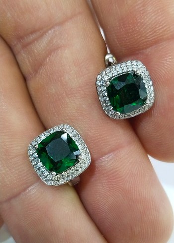 Yeşil Mini Kare Taşlı Küpe - Görsel 7