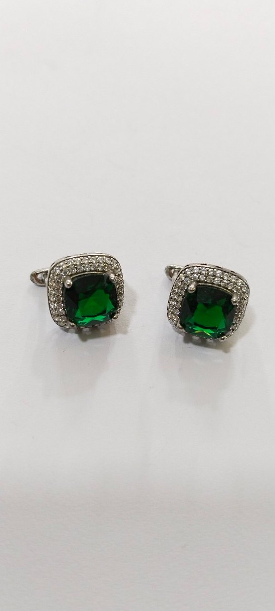 Yeşil Mini Kare Taşlı Küpe - Görsel 5