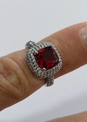 Kırmızı Taşlı Modern Klasik Kadın Yüzük - Görsel 6