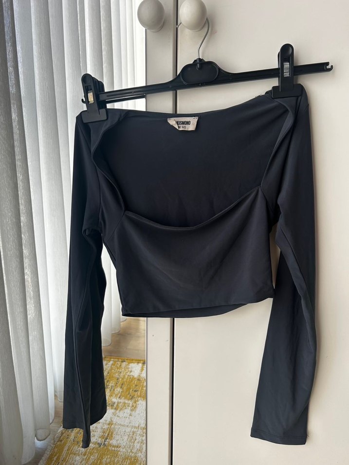 SHEISMONO Antrasit Kısa Kadın Bluz - Görsel 2