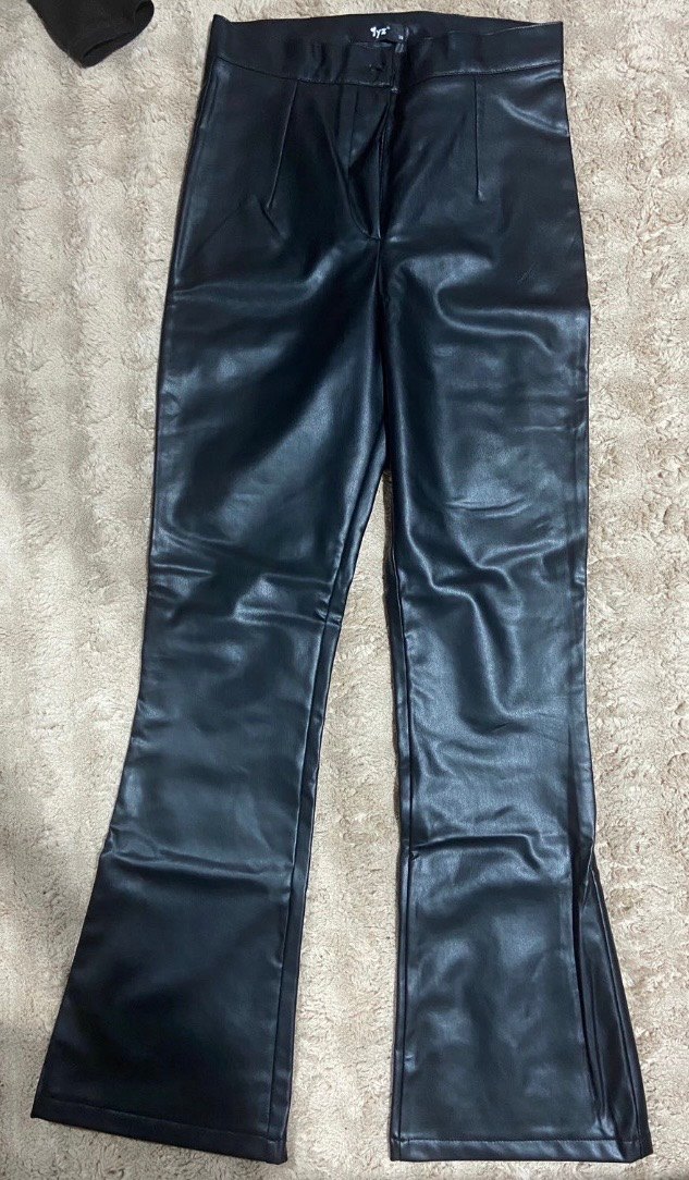 Siyah Düğmeli Deri Kadın Pantolon - Görsel 2