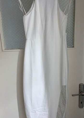 Dantel Detaylı Beyaz Uzun Kalem Elbise - Görsel 8