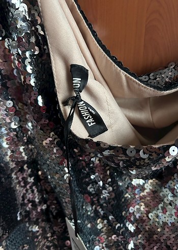 Gri Payetli Tek Omuzlu Mini Elbise - Görsel 5