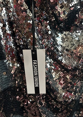 Gri Payetli Tek Omuzlu Mini Elbise - Görsel 7