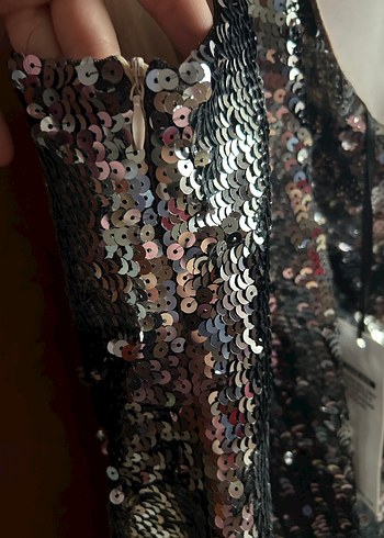 Gri Payetli Tek Omuzlu Mini Elbise - Görsel 8