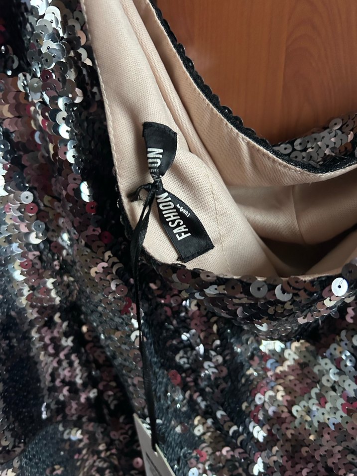 Gri Payetli Tek Omuzlu Mini Elbise - Görsel 5