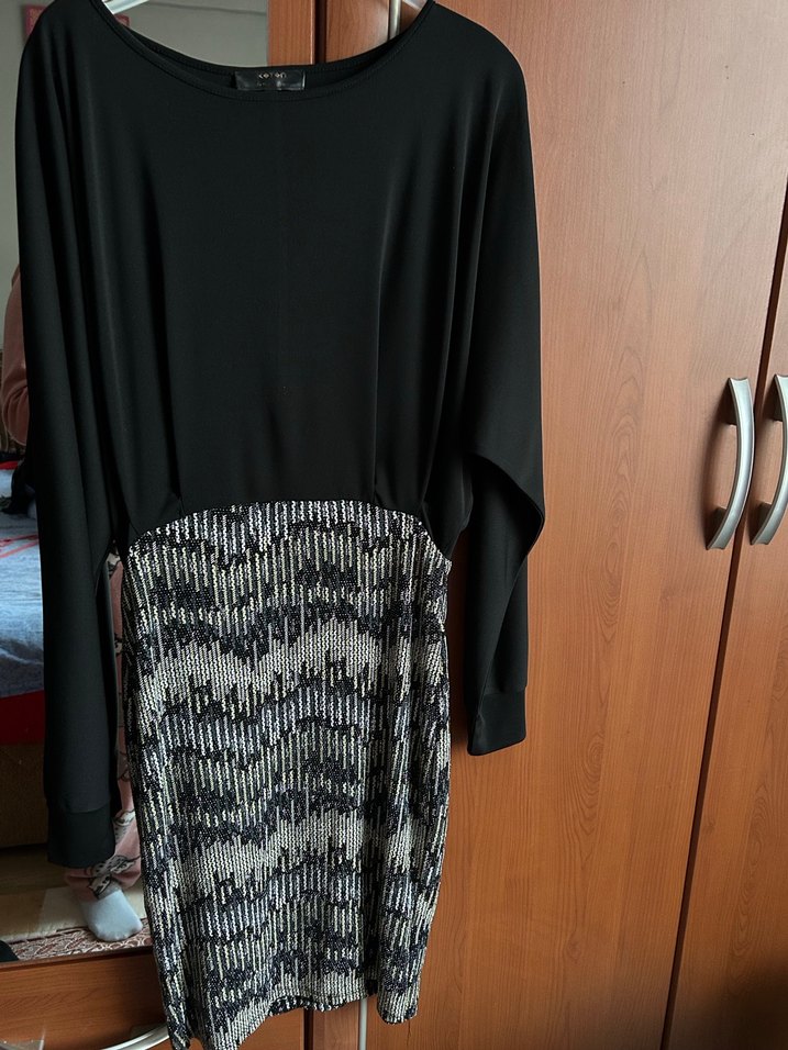 Drapeli Siyah Uzun Kollu Abiye Elbise - Görsel 2