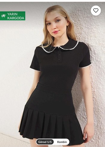 Düğmeli Siyah Kadın Triko Elbise - Görsel 2
