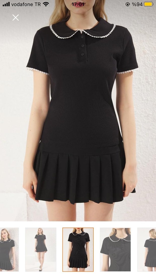 Düğmeli Siyah Kadın Triko Elbise - Görsel 3