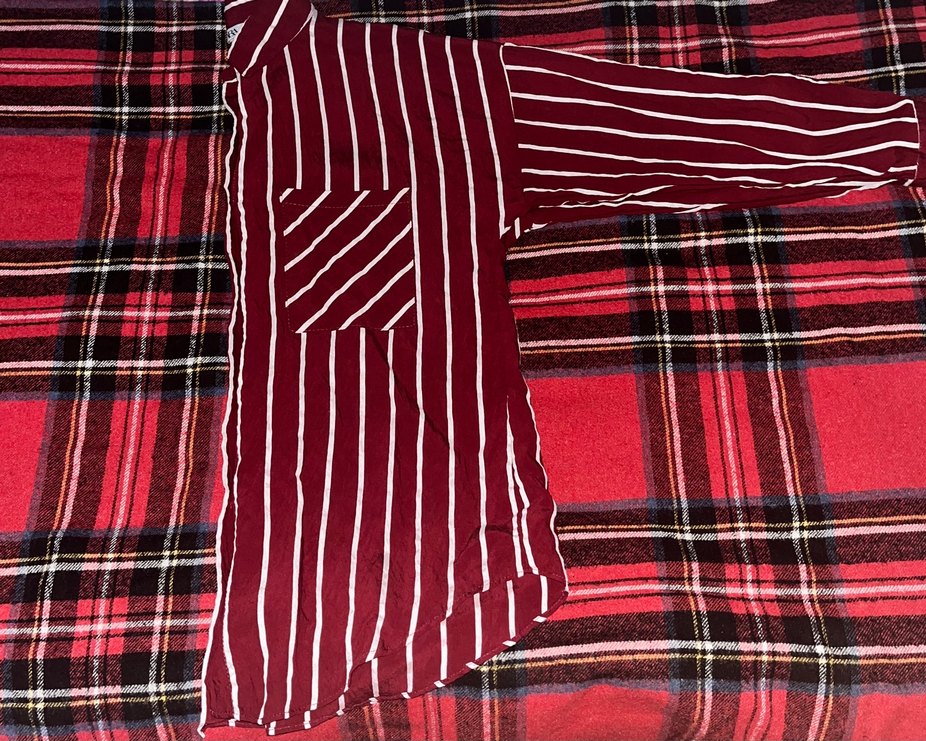 Bordo Çizgili Düğmeli Kadın Gömlek - Görsel 2