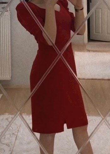 Kırmızı Midi Kalem Elbise - Görsel 2