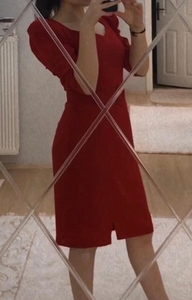 Kırmızı Midi Kalem Elbise - Görsel 2