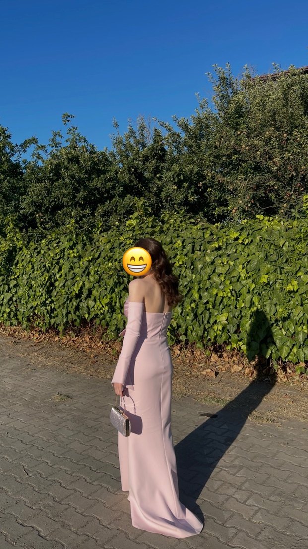 Pembe Straplez Uzun Abiye Elbise - Görsel 2