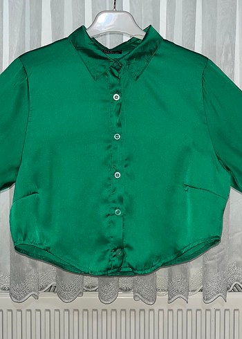 Düğmeli Yeşil Uzun Kollu Kadın Gömlek - Görsel 3