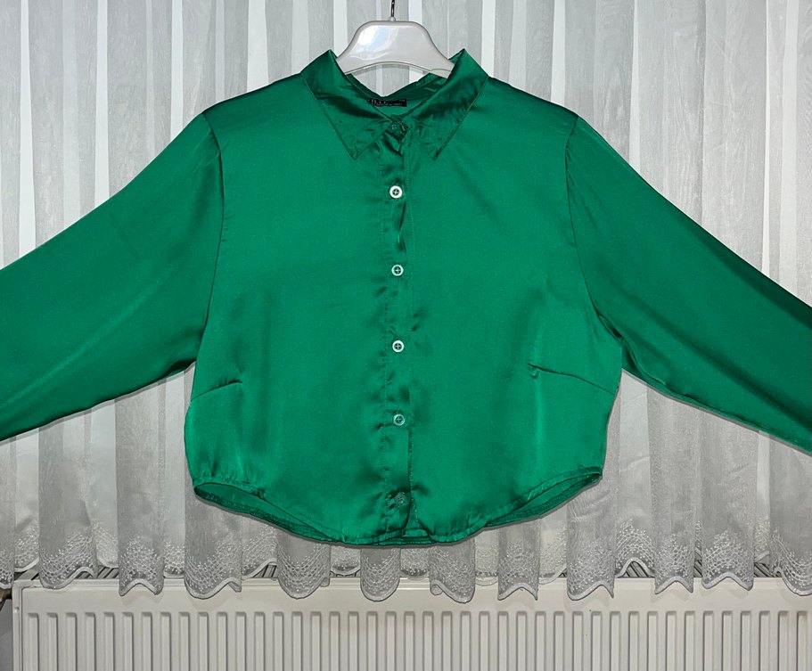 Düğmeli Yeşil Uzun Kollu Kadın Gömlek - Görsel 3