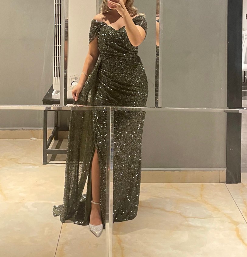 Pırıltılı Drapeli Uzun Kadın Abiye Elbise - Görsel 2