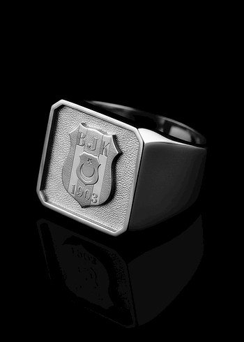 925 Ayar Gümüş Beşiktaş Erkek Yüzük - Görsel 2