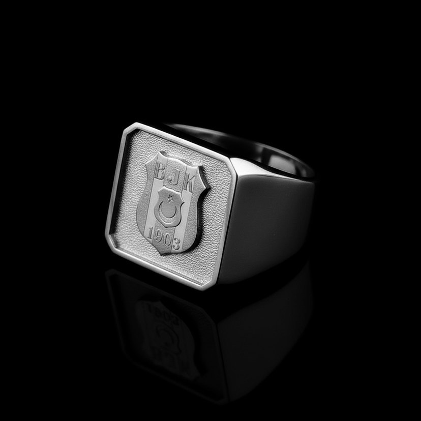925 Ayar Gümüş Beşiktaş Erkek Yüzük - Görsel 2