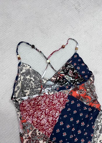 Çok Renkli Bohem Uzun Askılı Elbise - Görsel 4