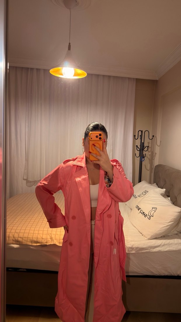 Pembe Midi Kadın Trençkot - Görsel 3