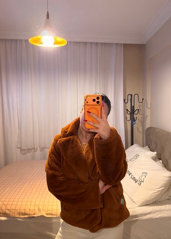 Kahverengi Midi Kadın Kışlık Peluş Ceket - Görsel 3