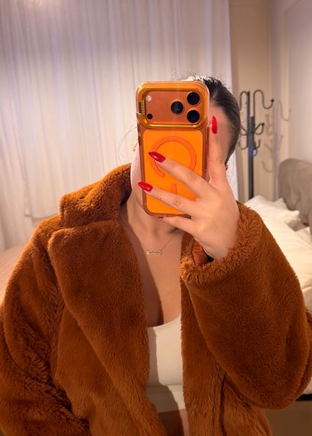 Kahverengi Midi Kadın Kışlık Peluş Ceket - Görsel 4