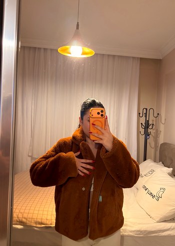 Kahverengi Midi Kadın Kışlık Peluş Ceket - Görsel 2